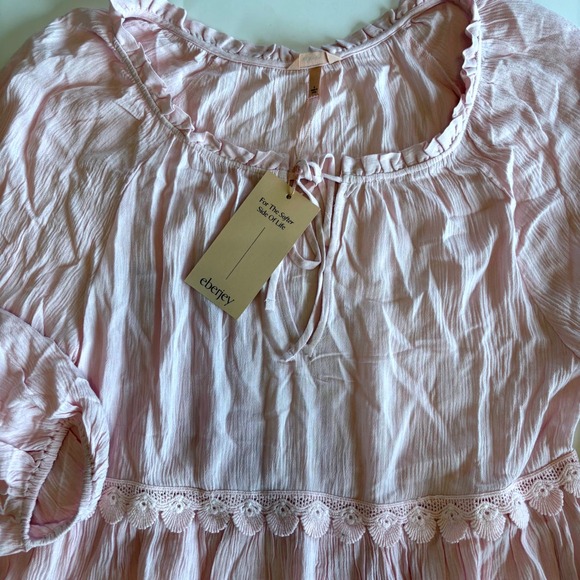 Eberjey Women's Sofia Tunic Dress Lilac Tiered Ruffle Trim Long Sleeve - Picture 1 of 8